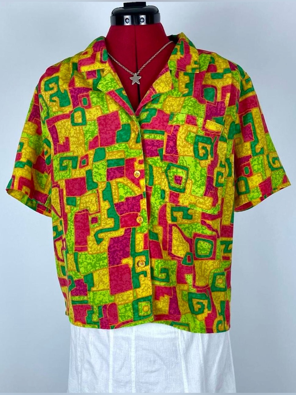 90s Neon Retro Short Sleeve Button Down